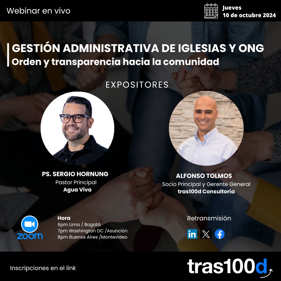 tras100dperu's tweet photo. #WEBINAR #GESTIONDEIGLESIAS #tras100d te invita a nuestro Webinar “Gestión Administrativa de Iglesias y ONG" con el Ps. @SergioHornung, de Agua Viva y nuestro CEO, @atolmos 

📅 FECHA: Jueves 10/10
🕜 HORA: 6:00pm (Perú)

REGÍSTRATE aquí: 👉 https://t.co/NqsxWmmEdk https://t.co/ElJHxe4NJY