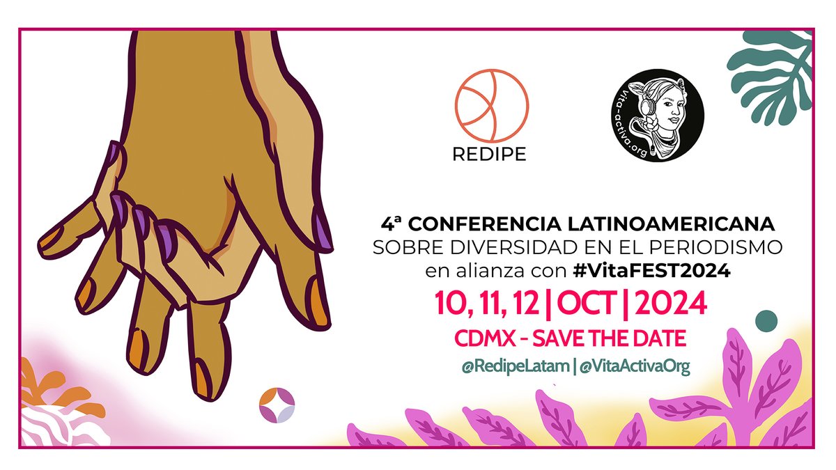 🇲🇽 Del 10/10 al 12/10, ¡no te quedes afuera de la Conferencia Latinoamericana sobre Diversidad en el Periodismo!
➡️Se parte de esta actividad de <a href="/RedipeLatam/">Diversidad en el Periodismo Latinoamericano</a> y Vita Activa, donde se hablará de inclusión, discapacidad, diversidad en el periodismo y más ijnet.org/es/opportunity…
