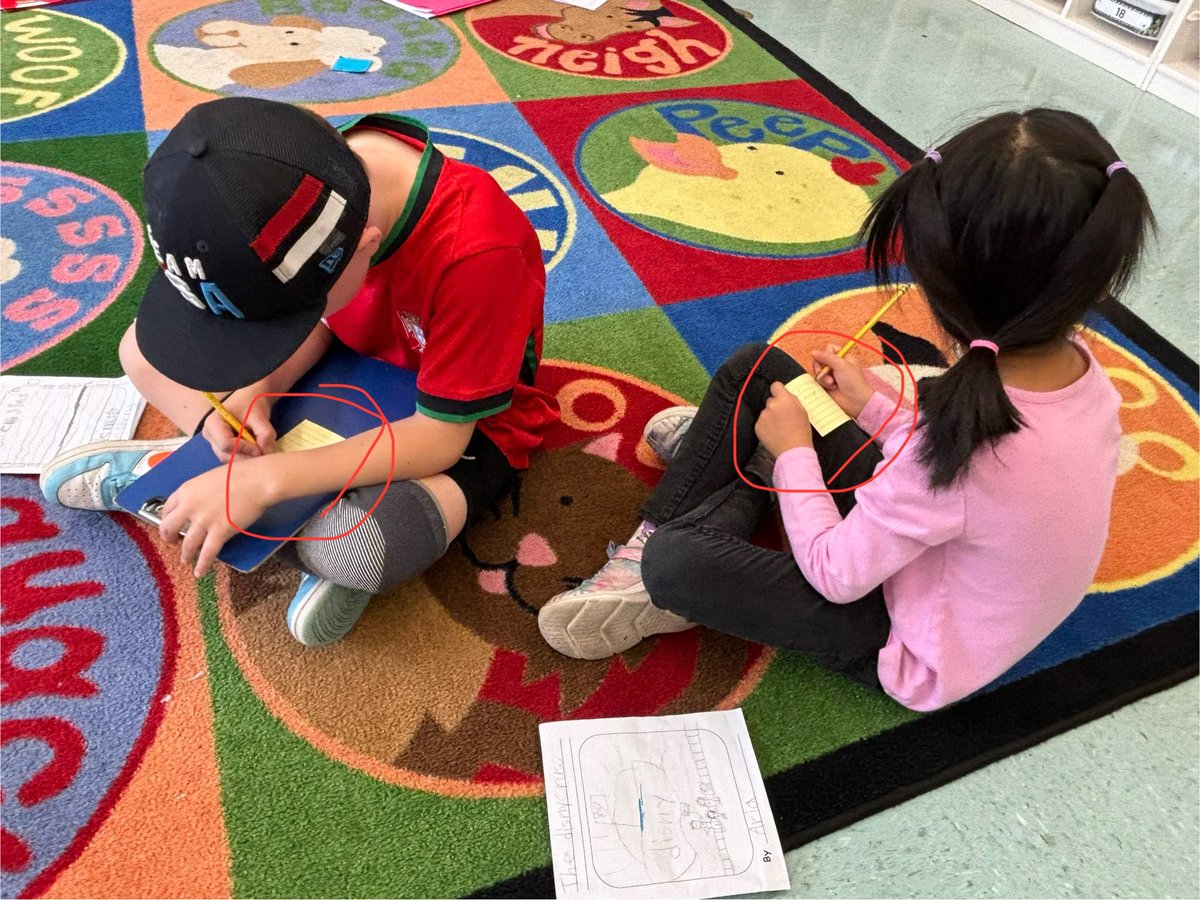 Reflecting on the work in our writing unit so far. Appreciating partners’ writing by complimenting their use of strategies we have learned. We are growing as writers! #ewlearns <a href="/NorthSideEW/">North Side School</a>