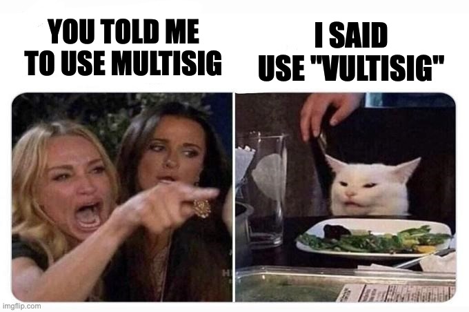 When you suggested your friend to use Vultisig, but he didn't understand you on the phone and is now stuck on a single chain.