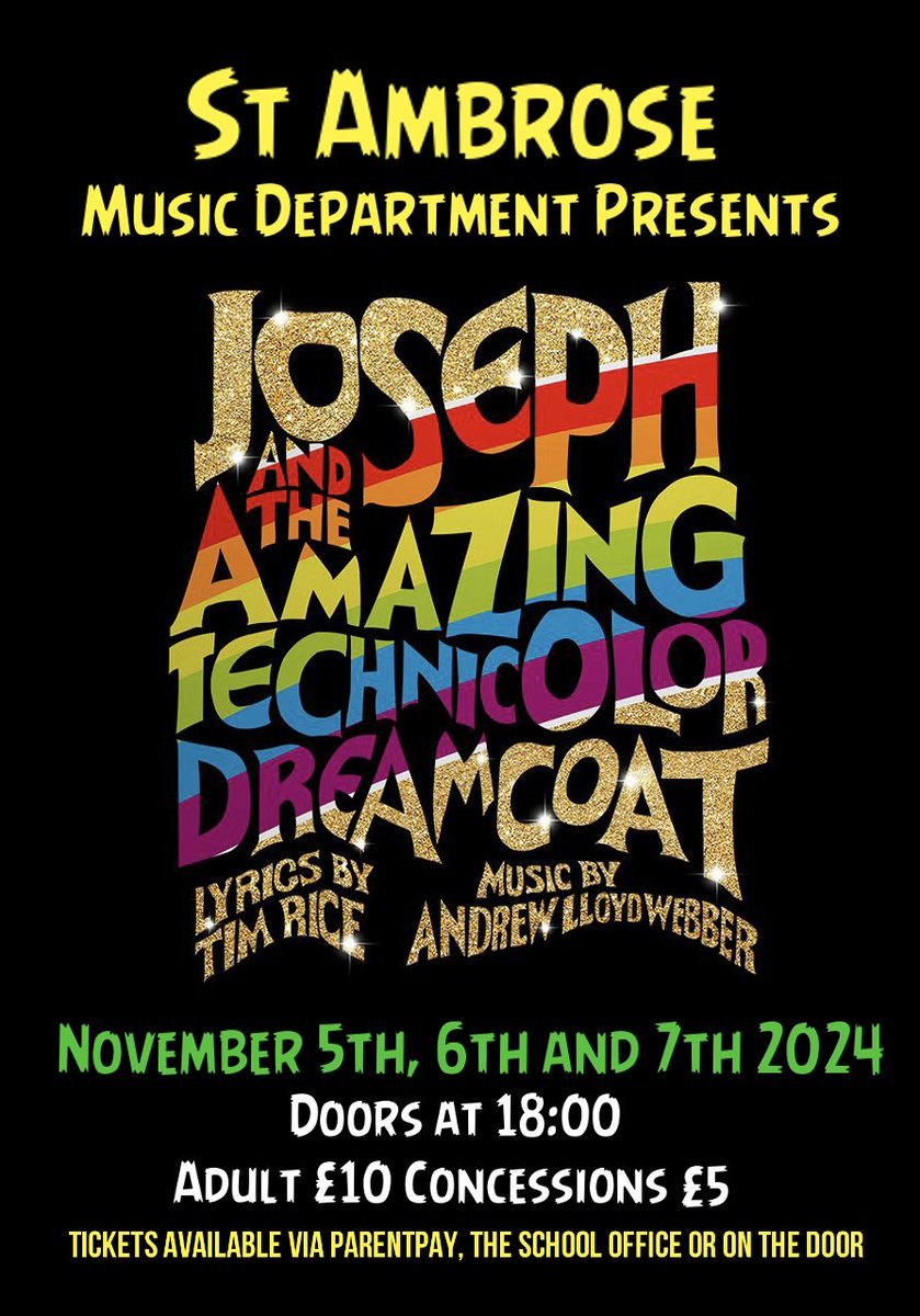 TICKETS ON SALE FROM TODAY ON PARENTPAY! Our primary feeder schools are able to purchase tickets on the door. Please come and support our fantastic musicians and cast.