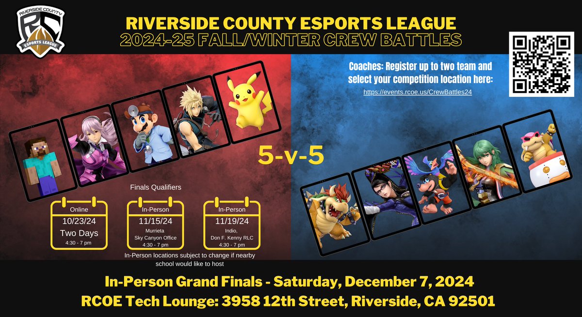 Are you ready for the ruckus? Smash Crew Battles are gearing up. The only thing missing is your Riverside County secondary school. Register today. 32 Team Max!