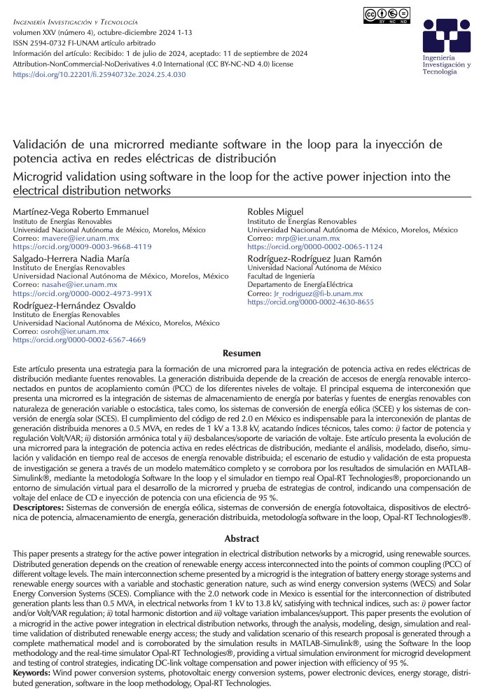 revistaingenieria.unam.mx/numeros/2024/v…

🌟 
Validación de una microrred mediante software in the loop para la inyección de potencia activa en redes eléctricas de distribución
Microgrid Validation using Software In the Loop for the Active Power Injection into the Electrical Distribution Networks