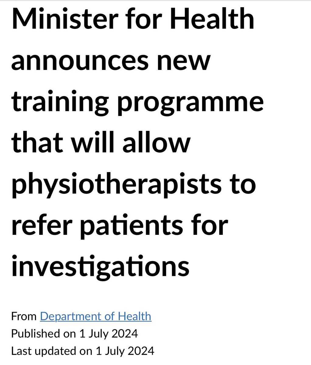 İrlanda sağlık bakanlığı, fizyoterapistlerin hastaları tetkiklere sevk edebilmelerine olanak sağlayacak yeni bir eğitim programı duyurmuş. #fizyoterapist