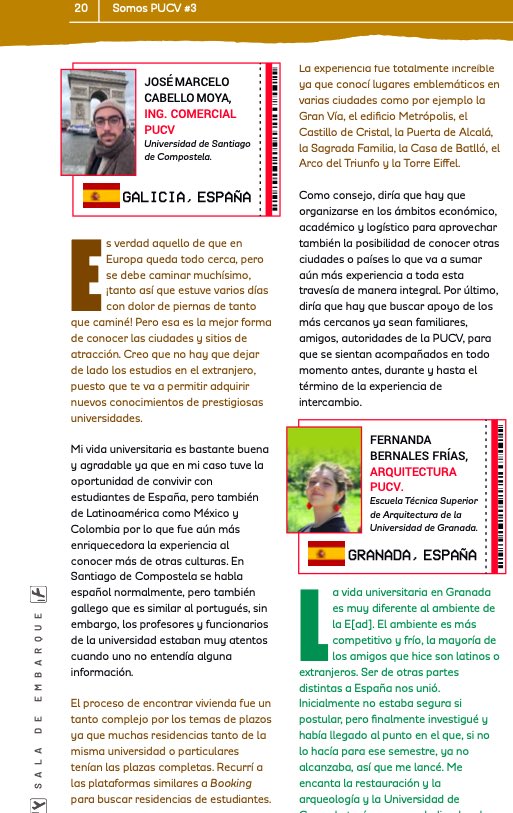 JosMarceloCabe2's tweet photo. Revista Somos PUCV de la @pucv_cl con mi testimonio como estudiante de intercambio en la @universidade_usc. Una vez más agradecer a @enepucv y a @pucv_internacional por todo el apoyo entregado en esta experiencia. #intercambiointernacional #pucv #ingenieriacomercial #usc #españa https://t.co/8KZYBu6XvT