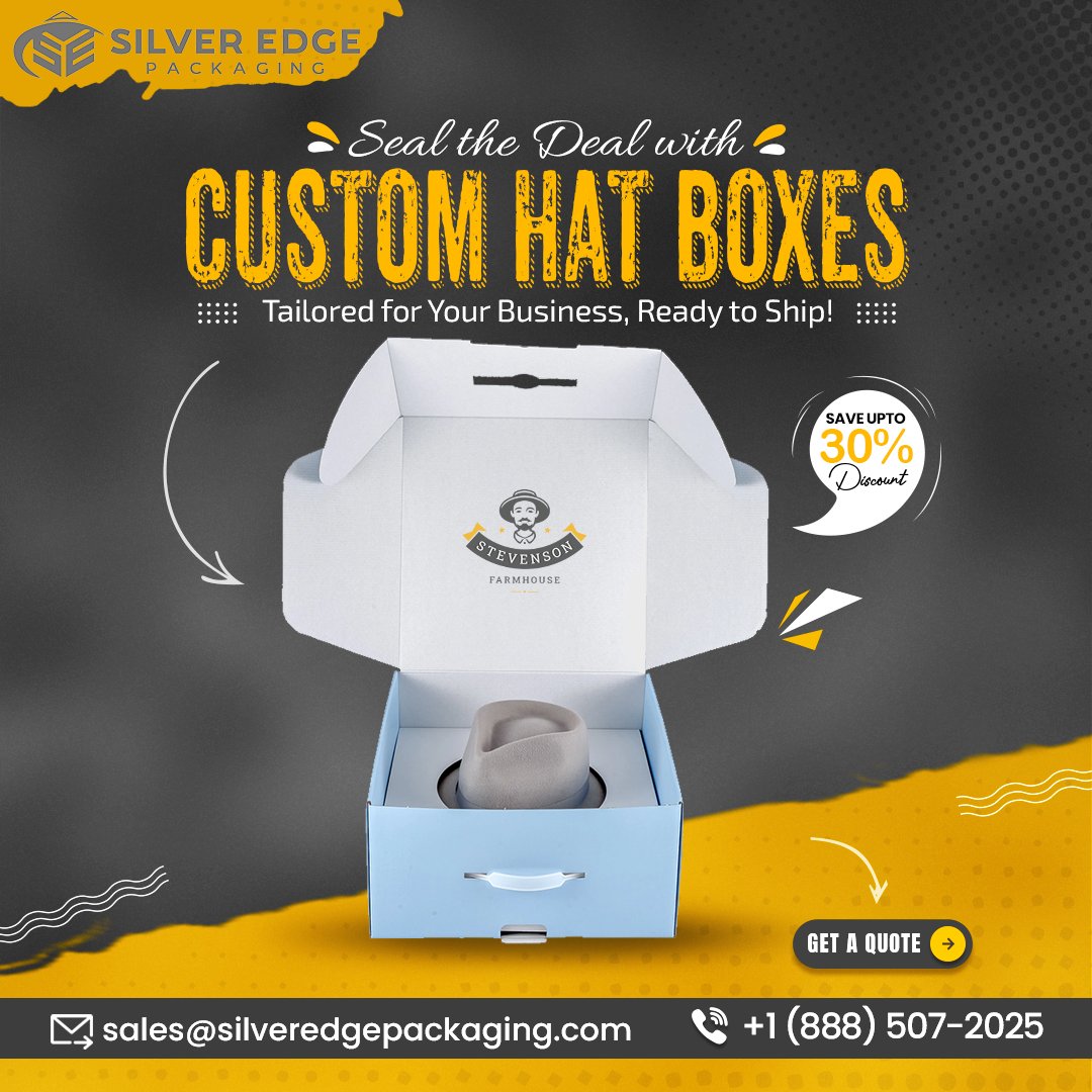 SilverEdgePack's tweet image. 𝗦𝗲𝗮𝗹 𝘁𝗵𝗲 𝗗𝗲𝗮𝗹 𝘄𝗶𝘁𝗵 𝗖𝘂𝘀𝘁𝗼𝗺 𝗛𝗮𝘁 𝗕𝗼𝘅𝗲𝘀
Visit For More Info:  silveredgepackaging.com/product/custom…
 Email us: sales@silveredgepackaging.com 
 call us:+1 (888) 507-2025
#customhatboxes #hatpackaging #branding #productpackaging #ecommerce #smallbusiness  #hatdesign