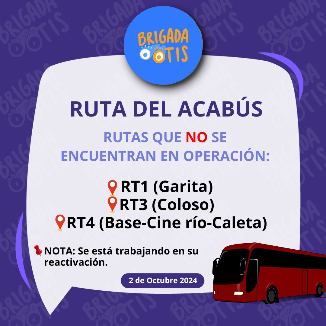 Brigadaotis's tweet photo. 🚍Rutas en funcionamiento #AcaBus
🚫Rutas sin funcionar @acabusoficial 
#Acapulco #HuracanJohn #Guerrero https://t.co/jNjnXyH15Q