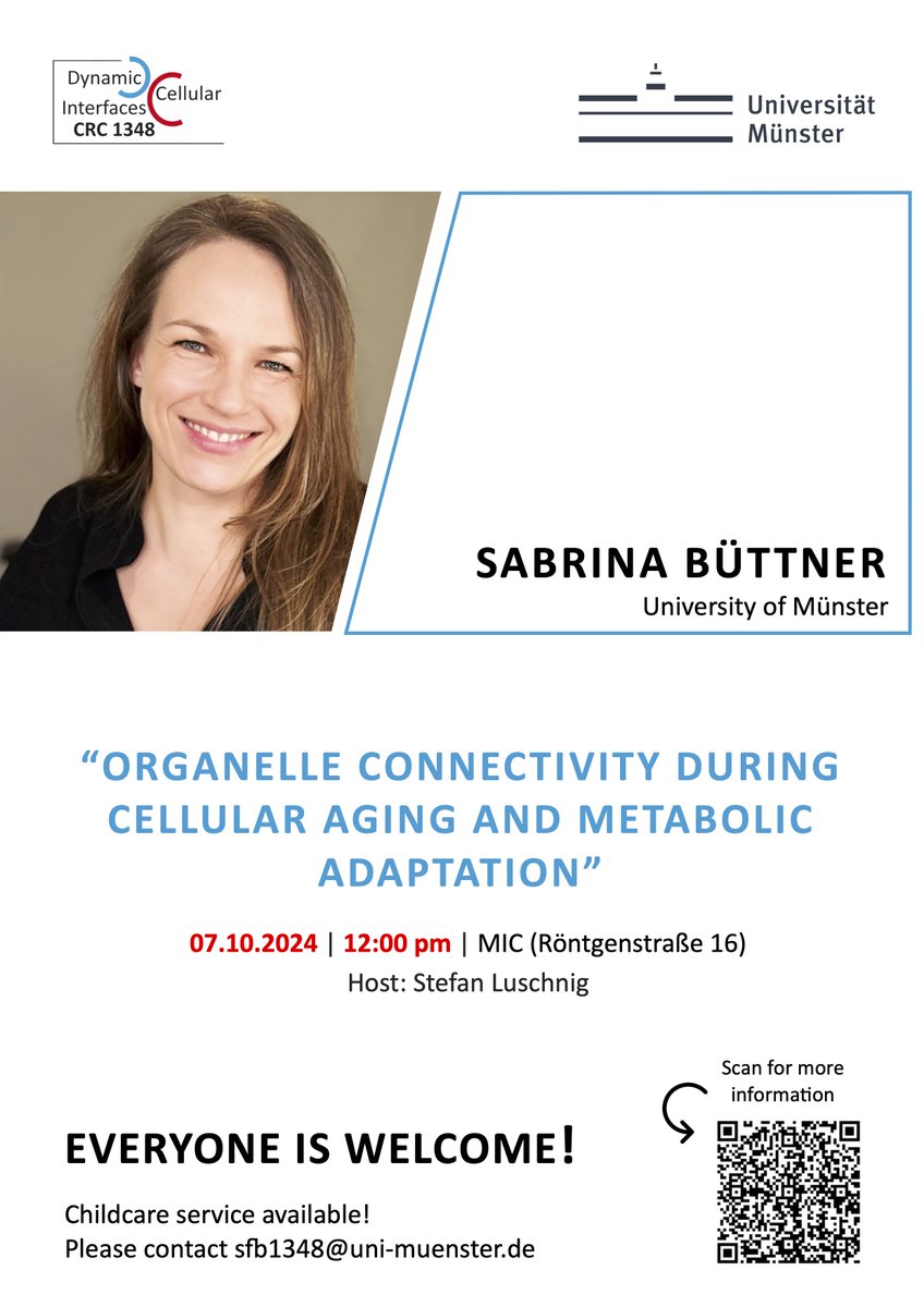 @sfb1348.bsky.social (@sfb1348) on Twitter photo In a special seminar on Monday, October 07, at 12:00, <a href="/Sfb1348/">@sfb1348.bsky.social</a> will host Sabrina Büttner <a href="/ButtnerLab/">BüttnerLab</a>, who just joined <a href="/uni_muenster/">Universität Münster</a>. Welcome to our scientific community! Don't miss Sabrina's seminar on
Organelle connectivity during cellular aging and metabolic adaptation! In a special seminar on Monday, October 07, at 12:00, <a href="/Sfb1348/">@sfb1348.bsky.social</a> will host Sabrina Büttner <a href="/ButtnerLab/">BüttnerLab</a>, who just joined <a href="/uni_muenster/">Universität Münster</a>. Welcome to our scientific community! Don't miss Sabrina's seminar on
Organelle connectivity during cellular aging and metabolic adaptation!