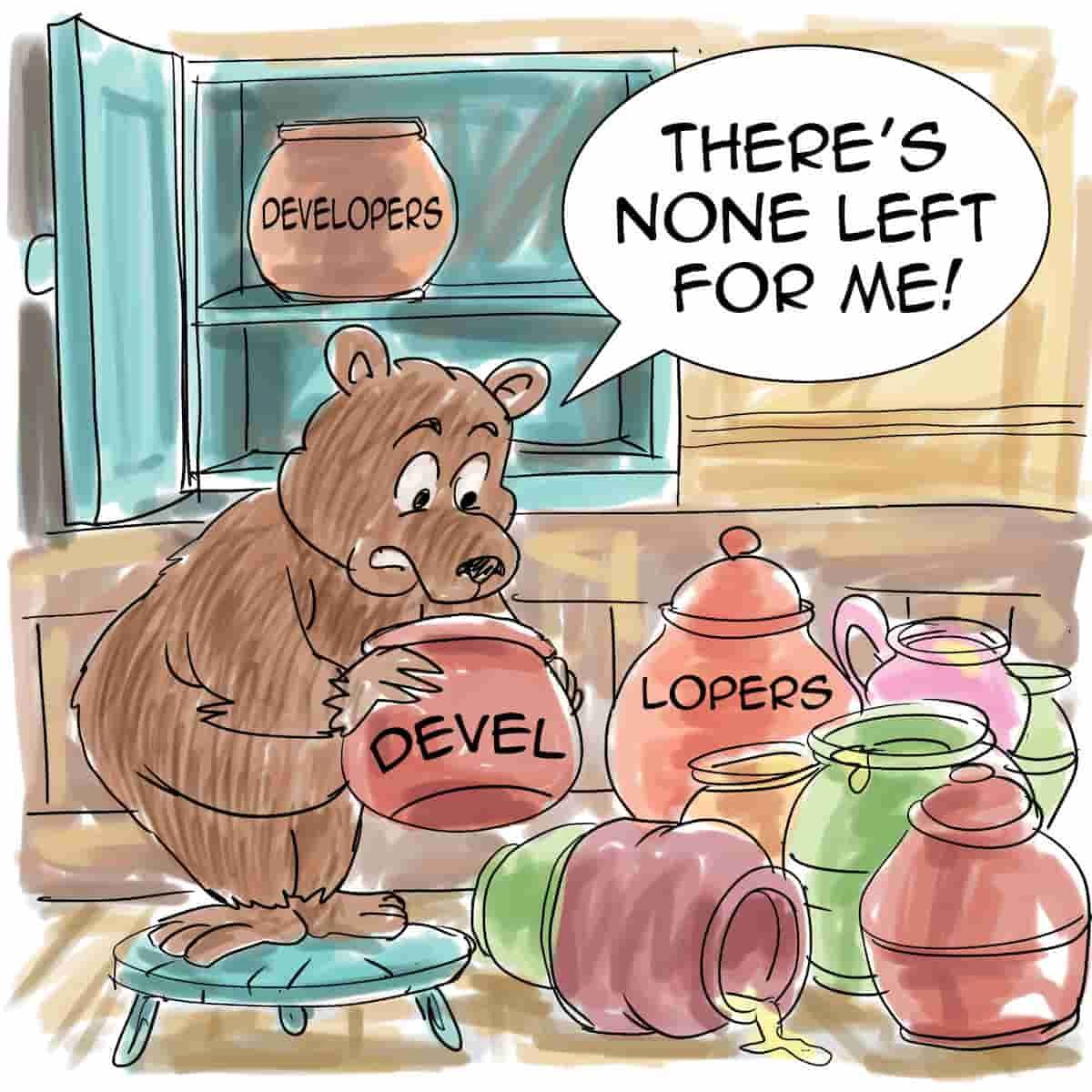 Ian_california's tweet image. “Honey Pot” – a cartoon that illustrates the challenge platform-based business models have in finding developers.
#developers #developerjob #iantoons