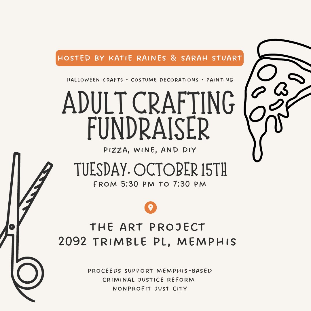 🎃Get crafty with us on October 15th! Join our 21+ Adult Crafting Fundraiser for an evening of pizza, wine, &amp; DIY Halloween fun. ✨🍕 All proceeds benefit <a href="/JustCity901/">Just City</a>'s work in criminal justice reform. Limited "Host" tickets available—don’t miss out! 🎟️ #MemphisEvents #JustCity