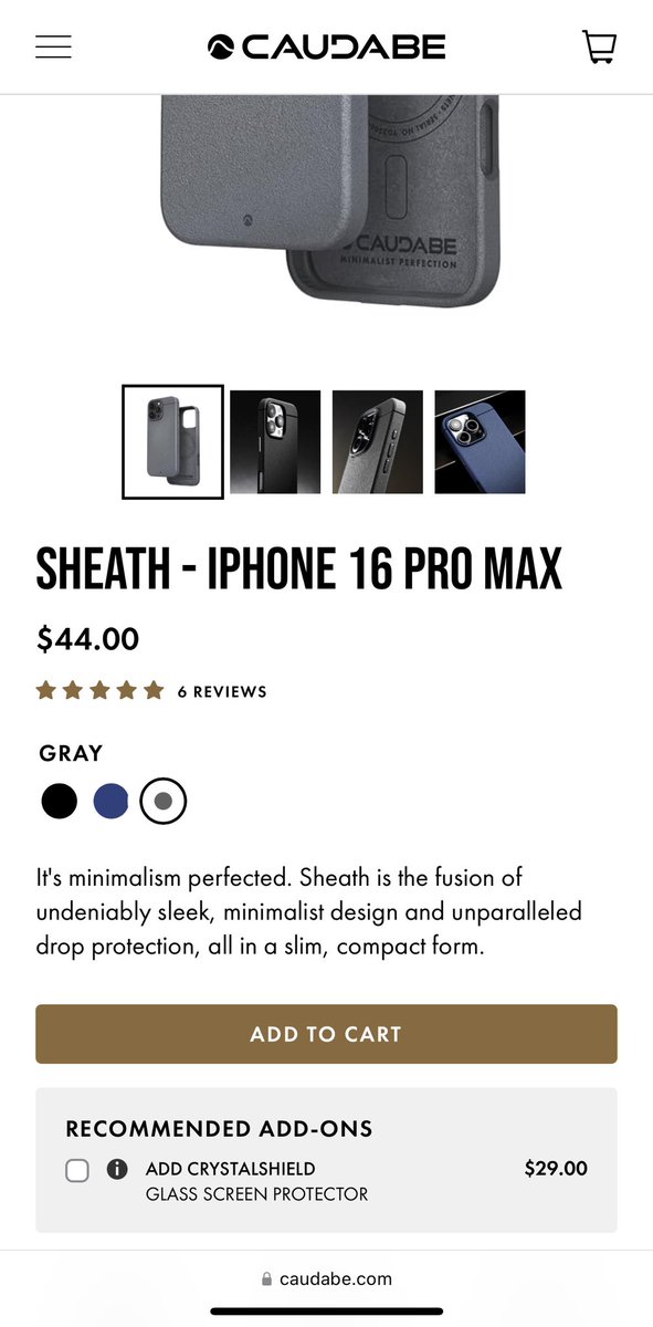 Al_Robinson_'s tweet photo. @Caudabe I ordered the Sheath in grey for my iPhone 16 pro max. When I placed the order, it said nothing about it being a pre-order, but my email confirmation says it is a pre-order. Any update on when it will get shipped out would be greatly appreciated https://t.co/VzWGUlSITJ