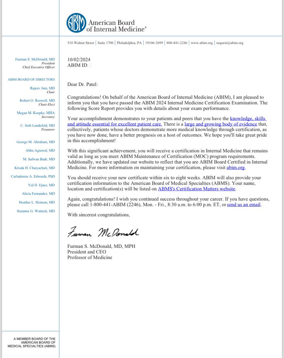Neel Patel, MD (@npatelmd) on Twitter photo American Board of Internal Medicine Certified ✅
Grateful to my family, friends and mentors for the support throughout my medical training..!
#ABIM #IMProud <a href="/ABIMcert/">American Board of Internal Medicine (ABIM)</a> #MedTwitter American Board of Internal Medicine Certified ✅
Grateful to my family, friends and mentors for the support throughout my medical training..!
#ABIM #IMProud <a href="/ABIMcert/">American Board of Internal Medicine (ABIM)</a> #MedTwitter