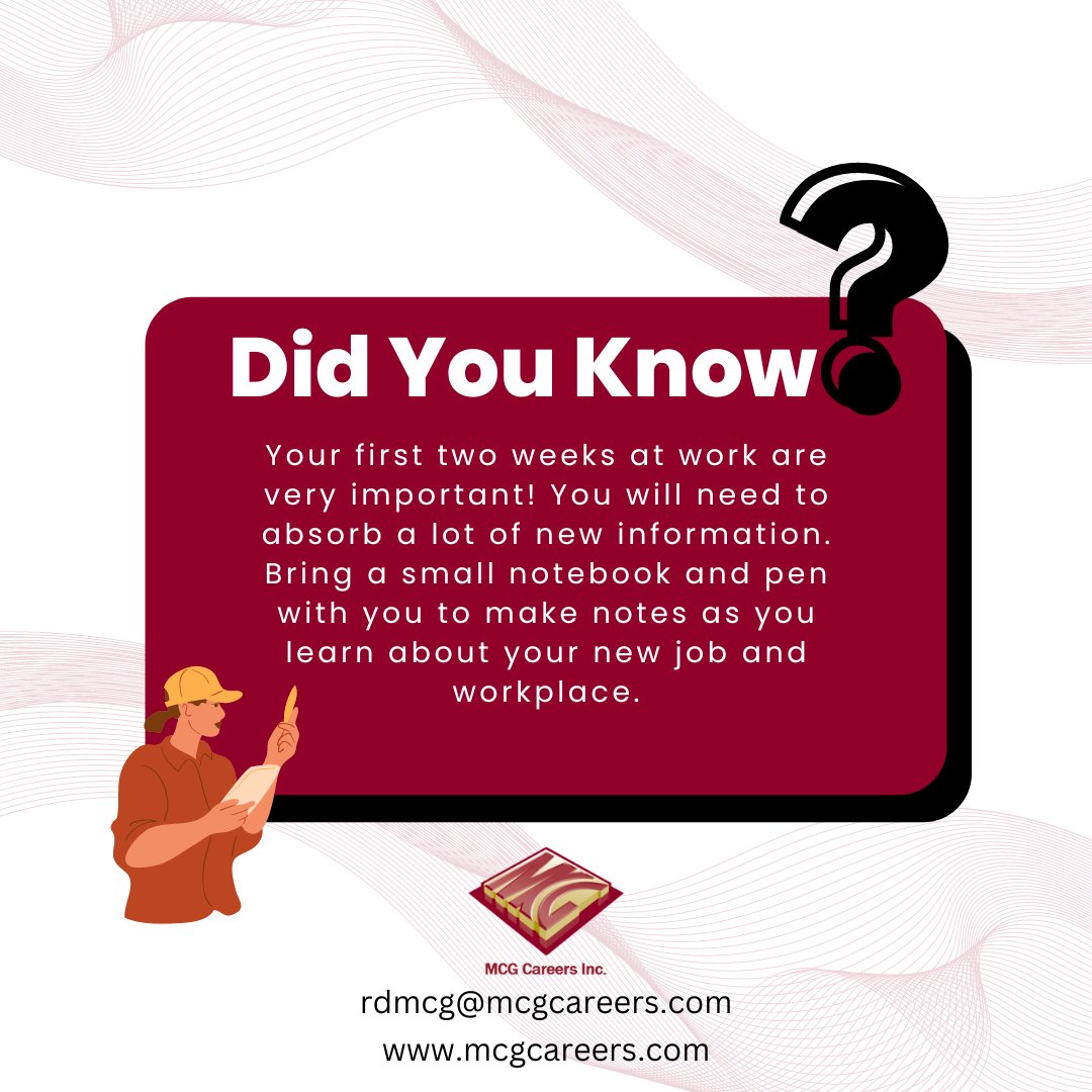 Set yourself up for success starting on your first day at work.
#NewJob #SeeGoodThings #MCGCareers
