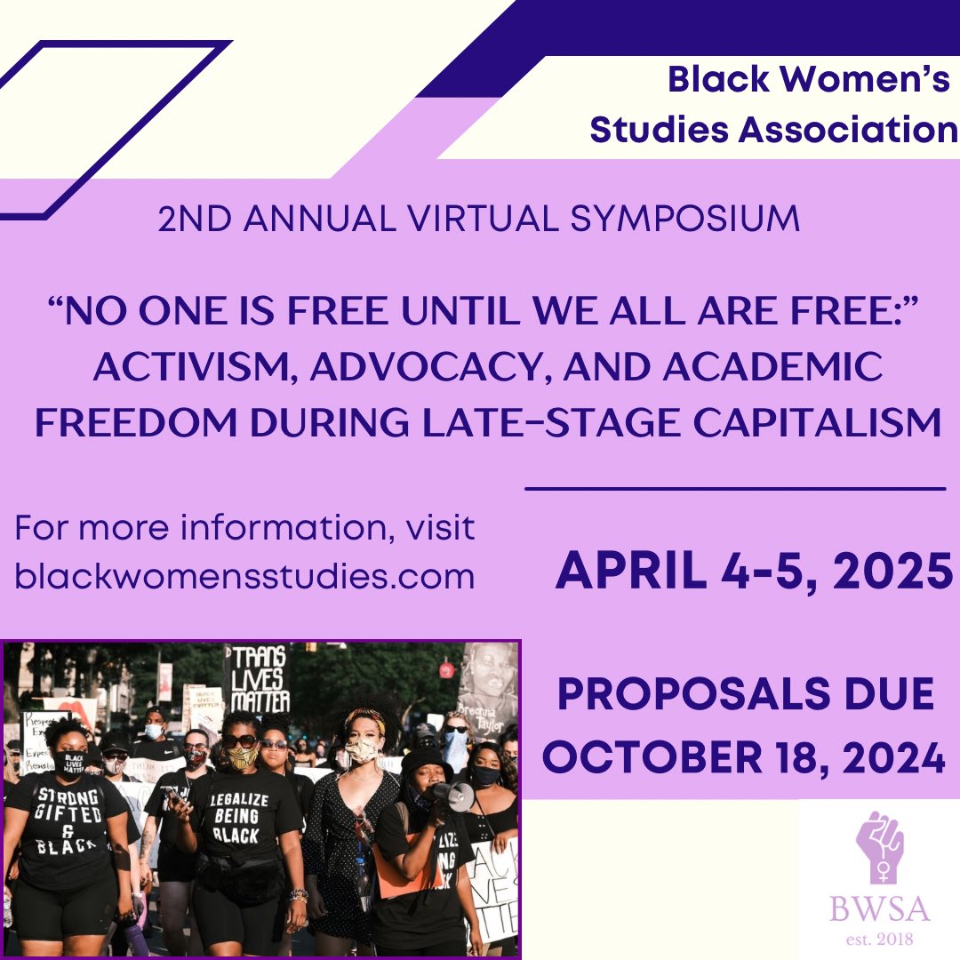 Want to present at the 2nd annual Black Women's Studies Association virtual symposium? Here's your chance! Submit proposals for panels, roundtables, workshops, and individual papers at blackwomensstudies.com by Friday, October 18.
