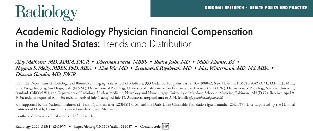Dheeman Futela (@dheemanf04) on Twitter photo Check out our analysis of faculty salaries in academic radiology, now online at doi.org/10.1148/radiol….
See the thread for more insights ⬇️
Thanks to my mentors: <a href="/AjayMalhotraRad/">Ajay Malhotra, M.D., MMM</a>, <a href="/Dheeraj_NIS/">Dheeraj Gandhi</a>, <a href="/SamPayabvash/">Sam.Payabvash</a>
#radres #match2025 <a href="/radiology_rsna/">Radiology</a> Check out our analysis of faculty salaries in academic radiology, now online at doi.org/10.1148/radiol….
See the thread for more insights ⬇️
Thanks to my mentors: <a href="/AjayMalhotraRad/">Ajay Malhotra, M.D., MMM</a>, <a href="/Dheeraj_NIS/">Dheeraj Gandhi</a>, <a href="/SamPayabvash/">Sam.Payabvash</a>
#radres #match2025 <a href="/radiology_rsna/">Radiology</a>