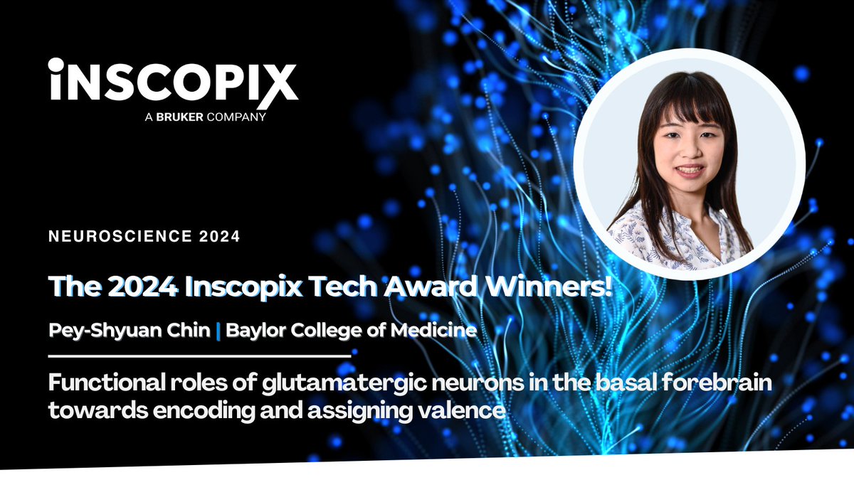Inscopix's tweet photo. Congrats to @PeyshyuanC from B. Arenkiel's Lab @bcm_neurosci on receiving an Inscopix Tech Award! Chin’s research uses Ca2+ imaging to explore how basal forebrain glutamatergic neurons form odor associations and affect behavior. Check #SfN24 abstract here https://t.co/4p6yVwZqde https://t.co/6wIbBZZUms