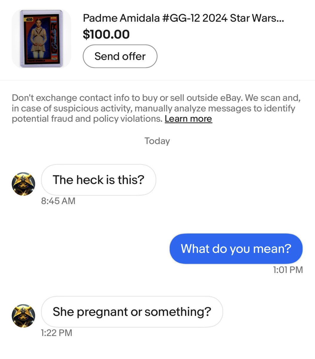 Easily the strangest message I’ve ever received on eBay 😭