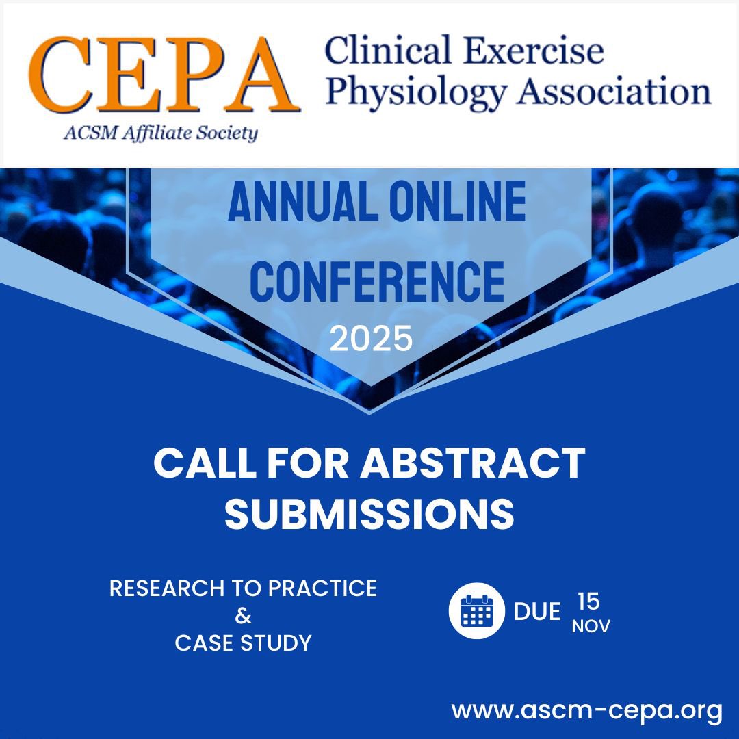 CEPA's 7th Annual Online Conference is scheduled for February 8th, 2025 and call for abstract submissions is now OPEN! Abstract submissions (both research to practice &amp; case study) are due November 15th. 

#CEPA #ACSMCEPA #CEP #ACSMCEP #AnnualOnlineConference