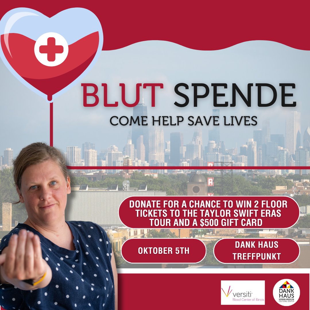 Spende Blut, and be a lifesaver! 💉❤️

Join us for a blood drive on October 5th and help those in need. Your donation could be someone‘s lifeline—be a hero today! 🦸🏼‍♀️🦸🏽‍♂️

#DonateBlood #Versiti #Blutspende #Community #Chicago