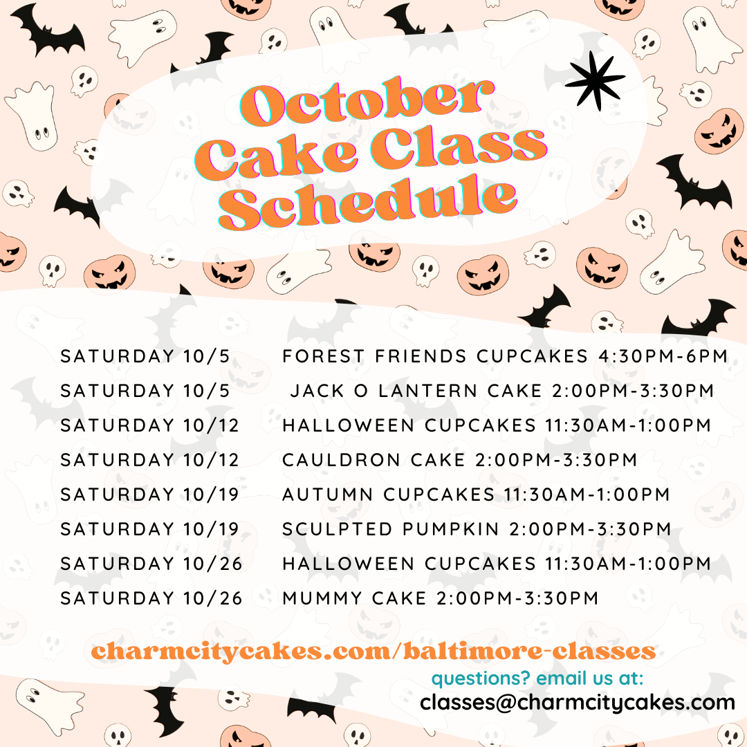 Charm_CityCakes's tweet photo. We have so many awesome classes happening this month! here's the run-down of what is available and when! Register online with us today

https://t.co/rRgdJmcKf6

#cake #halloween #birthday #birthdaycake #halloweenparty #birthdayparty #spooky #spookyfun #baltimore #visitbaltimore https://t.co/OruVSslBct