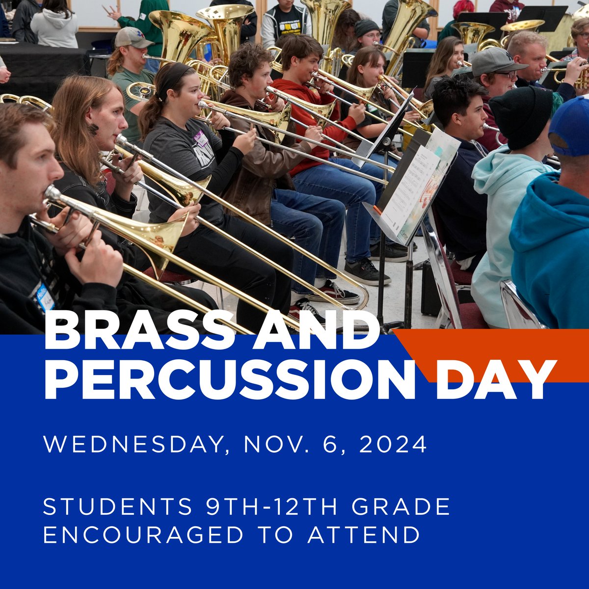 Brass and Percussion Day is back at #BoiseState ! We can’t wait to welcome everyone to campus on November 6th. This event is free and open to all 9th-12th grade brass players and percussionists. For more info or to register, please visit the link below.

boisestate.edu/musi.../brass-…