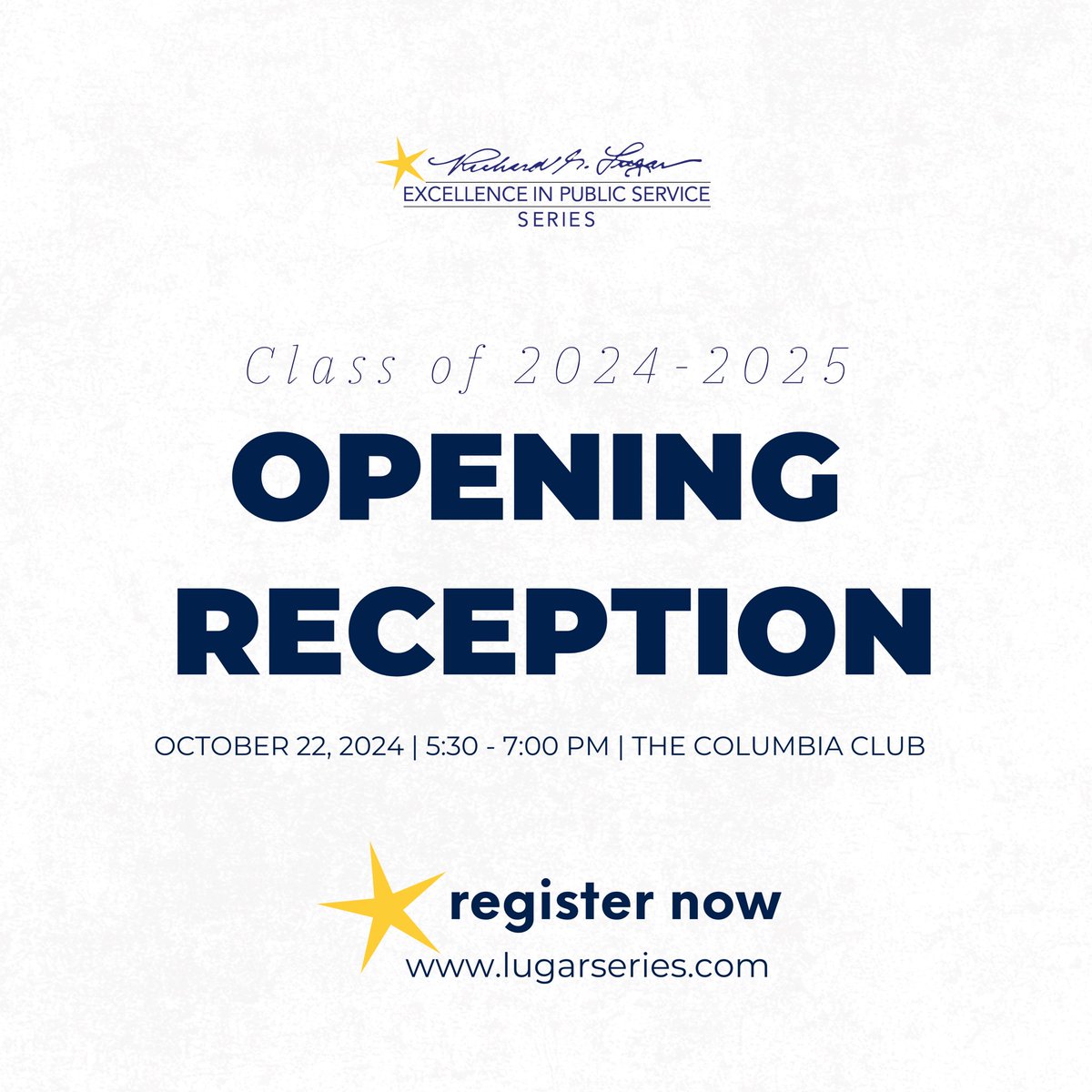 Join us in celebrating the 35th Lugar Series class at the 2024-2025 Opening Reception! ⭐️

Register before October 18 at lugarseries.com.