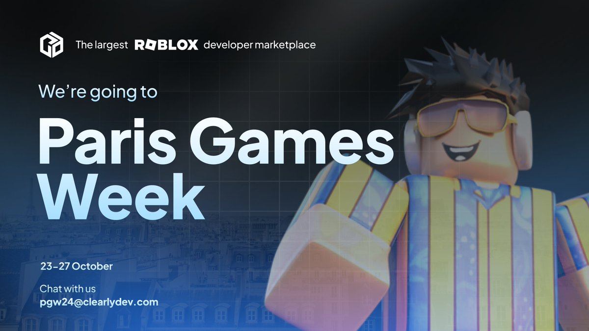 ClearlyDev's tweet image. Clearly Development is heading to @ParisGamesWeek 2024! 🚀
We’re excited to meet fellow creators, gamers, and industry leaders at one of the biggest gaming events in the world. Let’s connect and discuss how we’re empowering #RobloxDevelopers to create, sell, and monetise their…