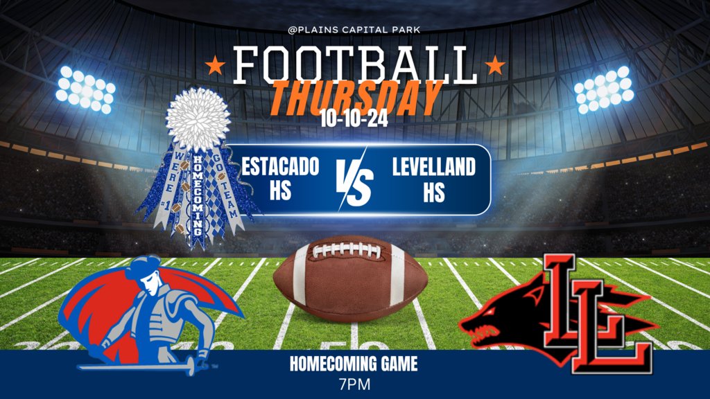 It's almost time! Please plan to join us on October 10 for the 2024 Homecoming football game and cheer on the  Estacado Matadors as they take on the Levelland Lobos. Tickets must be purchased online. A clear bag policy will be enforced.