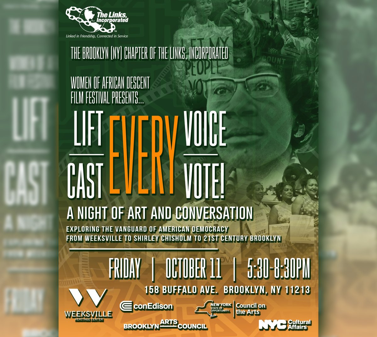 Join The Brooklyn (NY) Chapter of The Links, Incorporated and Weeksville Heritage Center for "Lift Every Voice, Cast Every Vote: A Night of Art and Conversation."

RSVP here: bit.ly/3XQSpXv