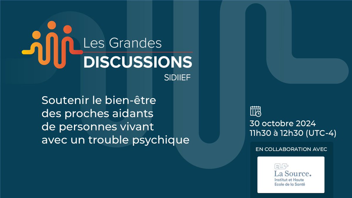 Prochaine grande discussion sous le thème de la #SanteMentale "Soutenir le bien-être des proches aidants de personnes vivant avec un trouble psychique."
Le 30 octobre. Gratuit, sur inscription.
Avec Shyhrete Rexhaj, inf. Ph.D.
➡️sidiief.org/nouvelles-et-a…