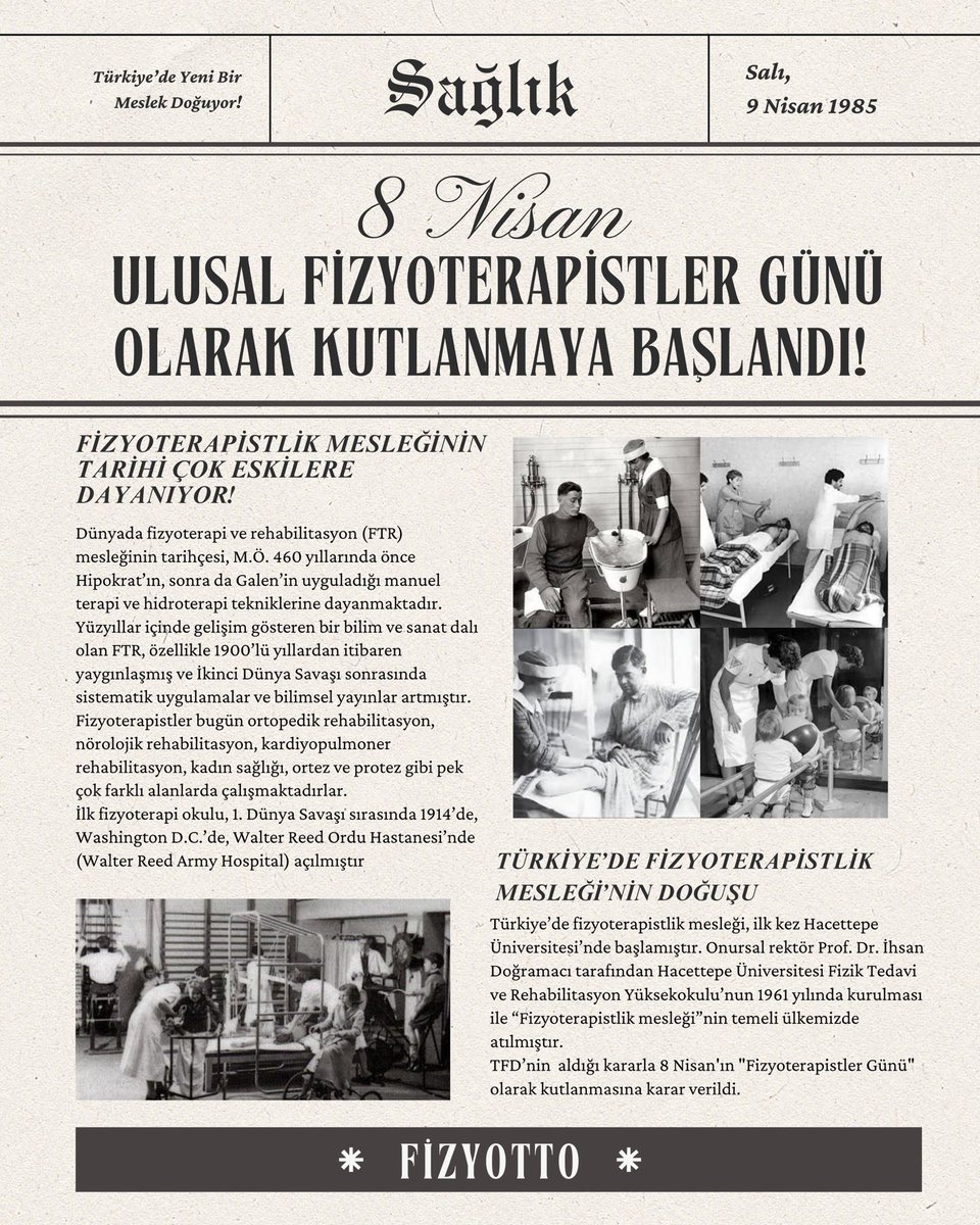 Tarihi milattan önce 460 yıllarına dayanan "Fizyoterapistlik Mesleği" görmezden gelinmemelidir. Sağlık hizmetleri sadece birkaç sağlık profesyoneli ile yürütülemeyecek kadar önemli ve değerlidir. Fizyoterapistler hak ettikleri değeri görmek istiyorlar seslerini duyalım.