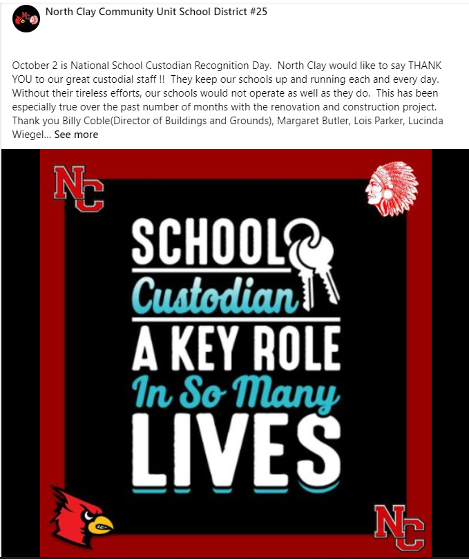 Thank you to all custodians! 
#WeAreNorthClay