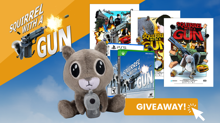 MaximumEntmt's tweet photo. 🎁 GIVEAWAY TIME! 🎁 

Squirrel with a Gun is coming to consoles on October 15th! 🔫🐿️ 
To celebrate, we're doing our biggest giveaway yet with SEVEN lucky winners! 

1 lucky winner will receive the coveted #squirrelwithagun Makeship plush, 80's-themed action poster and a digital key to SWAG on your console of choice! 
3 Second-Tier winners will receive a poster AND a digital key, and 3 Third-Tier winners will receive a digital key to the game. 

To enter: 
➡️ Follow @Maximumentmt
➡️ Follow @QuiteDan
➡️ Repost this tweet!