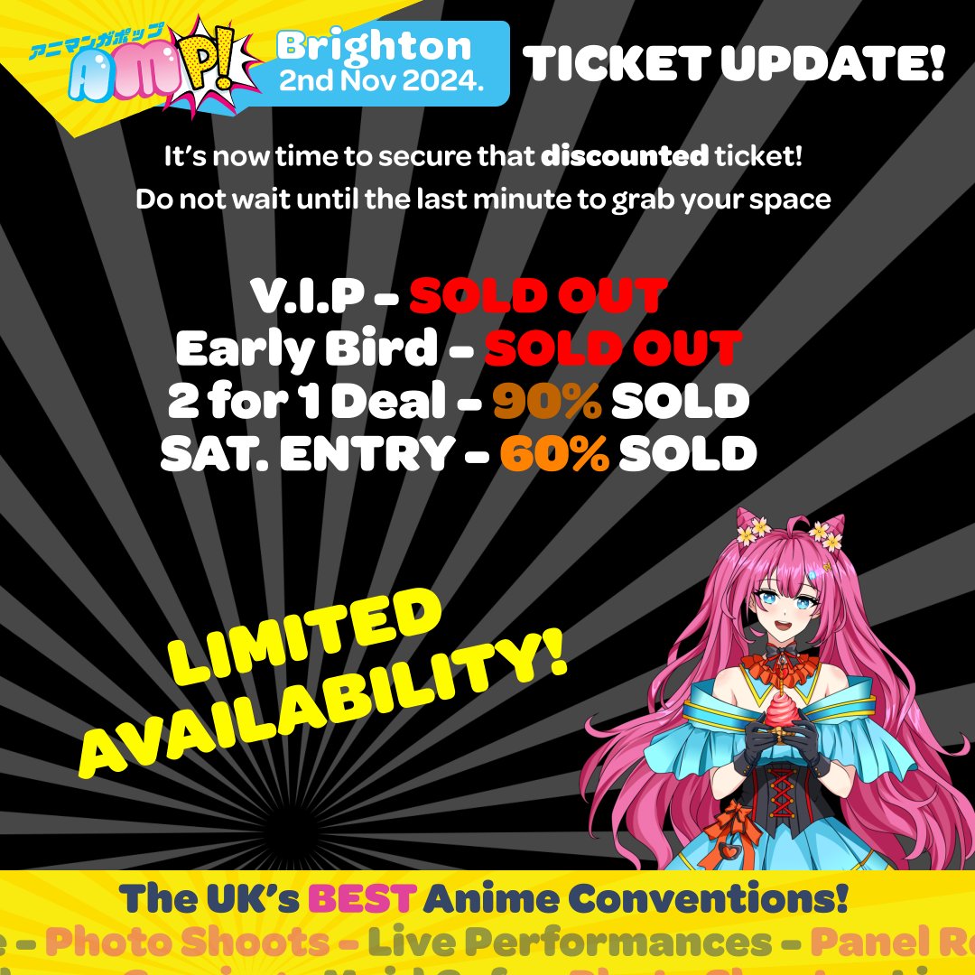 It's now time to secure that [Discounted] Ticket for the Otaku Extravaganza which is Animangapop Brighton! Do NOT wait till the last minute to secure you spot and miss out! 📷📷
📷 TICKETS HERE >> shorturl.at/xSPbR
We will see you all there! 📷