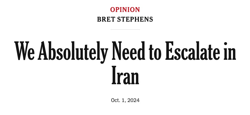 NathanJRobinson's tweet photo. Incredibly the NYT editors let Bret Stephens publish an article advocating war with Iran, without even asking him to include a paragraph explaining how such a war would go, what the human toll would be, or how he thinks it would end. https://t.co/5zvVBjI7tX