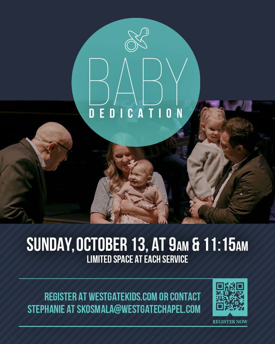 westgate_chapel's tweet image. If you're planning on dedicating your child on October 13, don’t forget our required class on Saturday, October 5, from 6-8pm! 

For more info, visit our website at westgatechapel.com

#WestgateChapel #DedicationService #Blessings #ChurchFamily