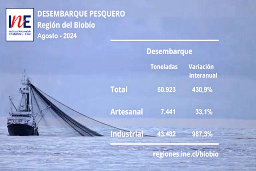 Desembarco Pesquero: alza de 430,9% anota Biobío en agosto. buff.ly/4gKyYbx   #INE  <a href="/INE_Chile/">INE Chile</a> @Sernapesca @SeremideEconomia8 #InstitutoNacionaldeEstadísticas #INEChile #INEBiobío