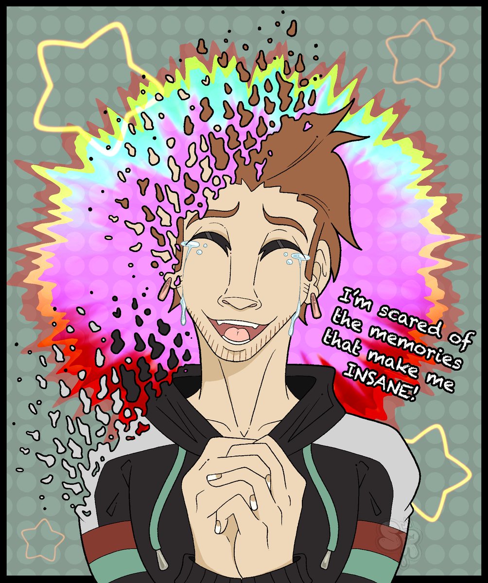 Sil3ntReign's tweet photo. VENT ART! 
Wasnt feeling mentally the best last weekend so I drew it instead of taking it out on myself. Was a little manic making this hence the hecticness. 
#ventart #MentalHealth #selfportrait https://t.co/WVfCRTCmIl