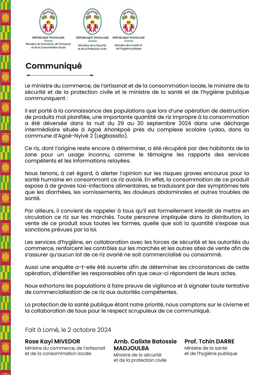 #Communique
#GouvTG 🇹🇬