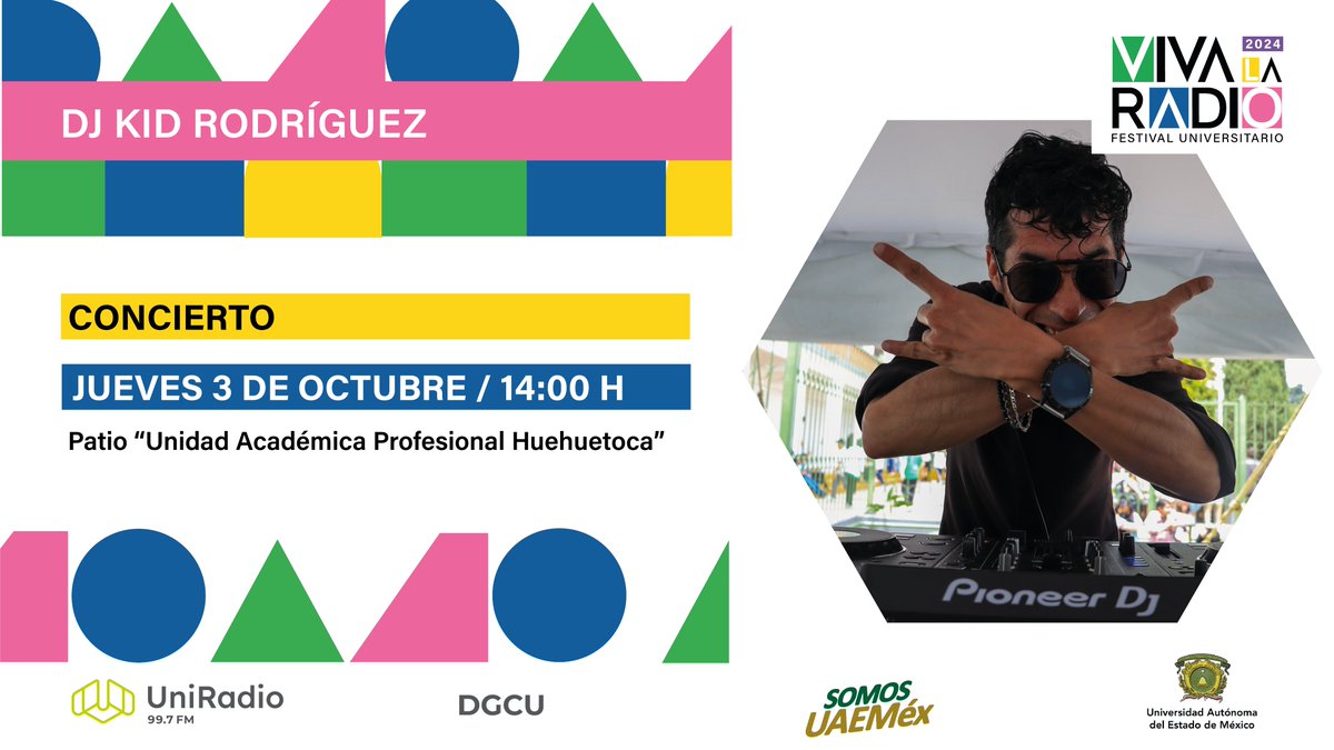 ¡Mañana es el Festival Universitario "Viva la Radio”! 📻

Te dejamos todos los eventos programados y nos vemos el 03 de octubre en la <a href="/UAPHuehuetoca/">UAP Huehuetoca</a> para celebrar a las #RadiosUniVersitarias 🎶😎

#uniradiovaconmigo 
#SomosUAEMéx 💚💛