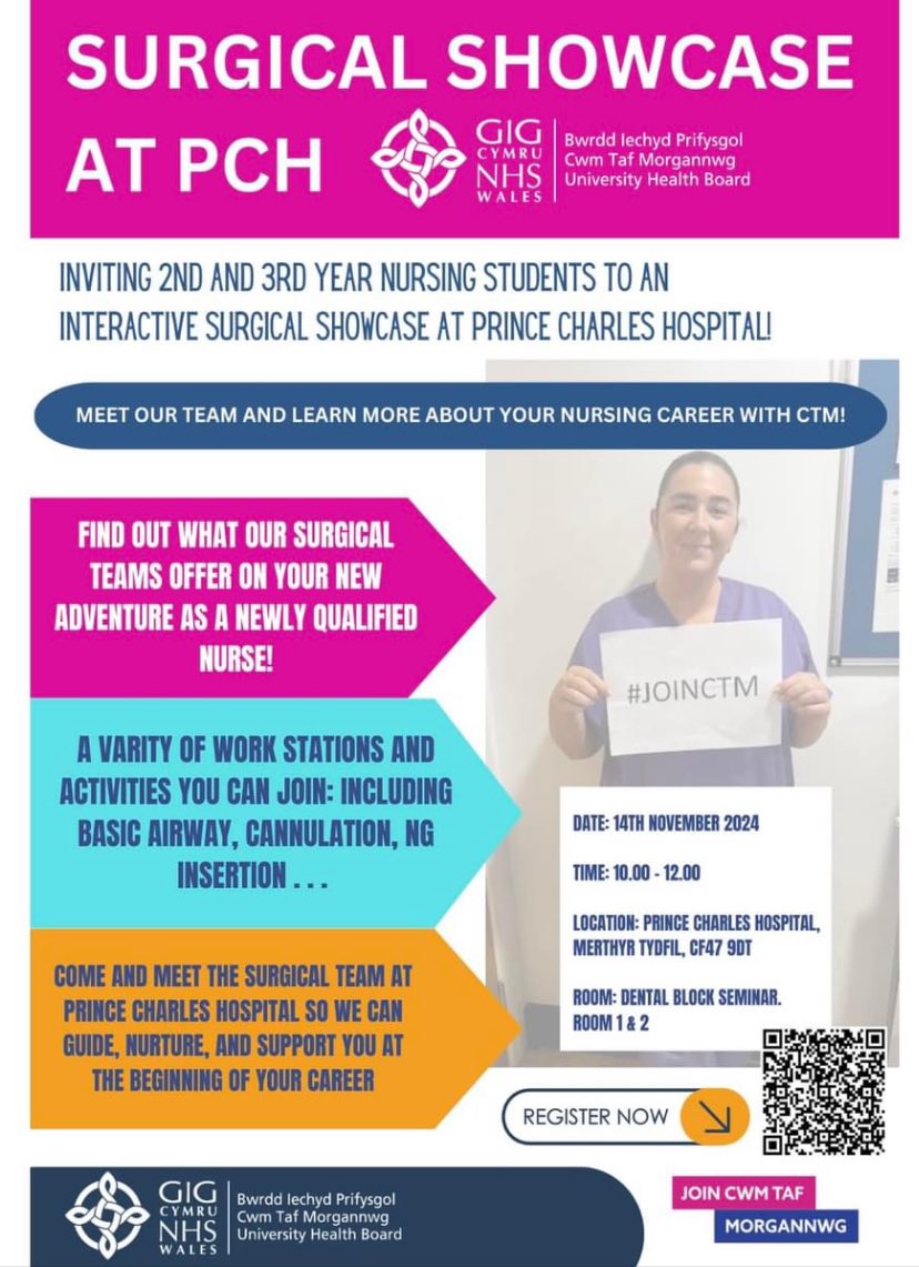 Calling all year 2&amp;3students, brilliant opportunity to learn more about the surgical wards in PCH see attached flyer <a href="/USWHealthcare/">USW Healthcare</a> @USWNurSoc <a href="/CTMMedEd/">Cwm Taf Morgannwg Medical Education</a>