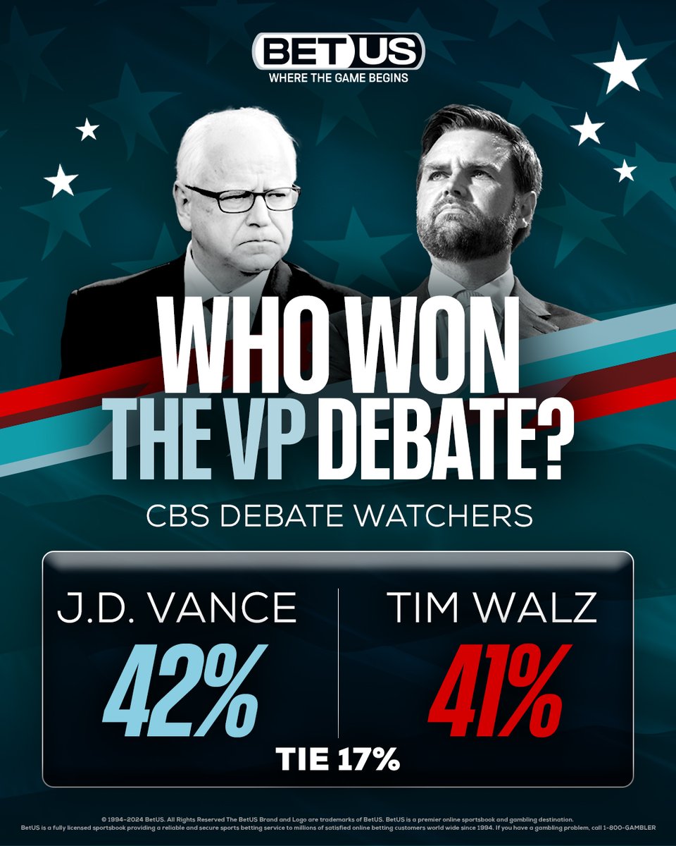 Let us know your thoughts in the comments! ✍️

📲 Full odds for the US Presidential Election: bit.ly/TWPolitics2024 

#CBSDebate | #VicePresidentialDebate2024
