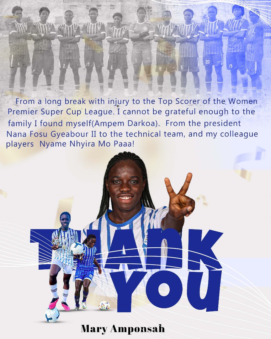 My sincere appreciation to the Almighty God and my <a href="/ampem_fc/">Ampem Darkoa Ladies FC</a> family as well as all who supported me🙏🏾

Sugarrr 🧊