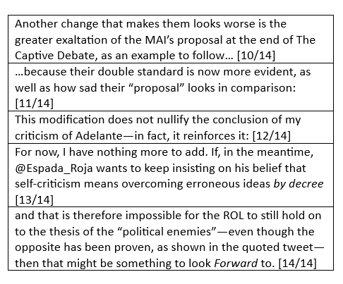 _maodun's tweet photo. @Espada_Roja @factorconscious @PoliticaRoja Ya que propones comparar, procedo a responder

[I didn't want to just go and switch back to Spanish, and I don't really trust automatic translations, so the following tweets are translated into English in the screenshots] https://t.co/7Yd6xyZPXV