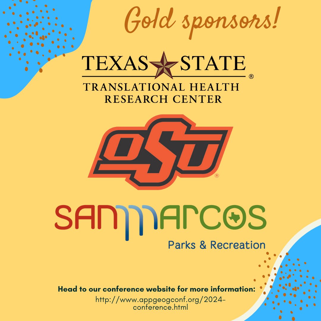 appliedgeog's tweet photo. Thank you to our gold sponsors @THRCtxst, @okstate, and @CityofSanMarcos!

#AGX2024 #SWAAG2024 https://t.co/seaBEdhUKH