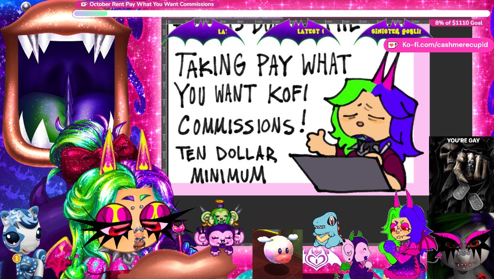 Taking 10$ MINIMUM Pay What You Want kofi drawings again today to make what I need left of my rent!!

💚💜💚See You There!💚💜💚

twitch.tv/cashmerethot