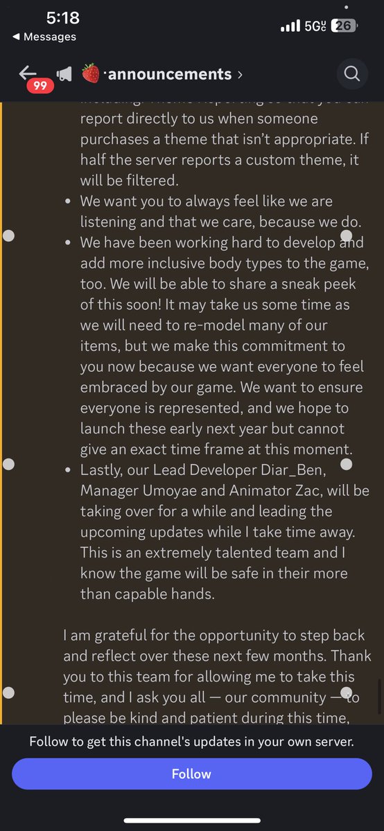 Gabi01630260's tweet photo. Thoughts on Gigi’s new statement, it was on discord btw if you don’t want to read, she’s hiring some new people and she’s taking a break and the developer team will take over. #dtidrama https://t.co/9h8142lkPD