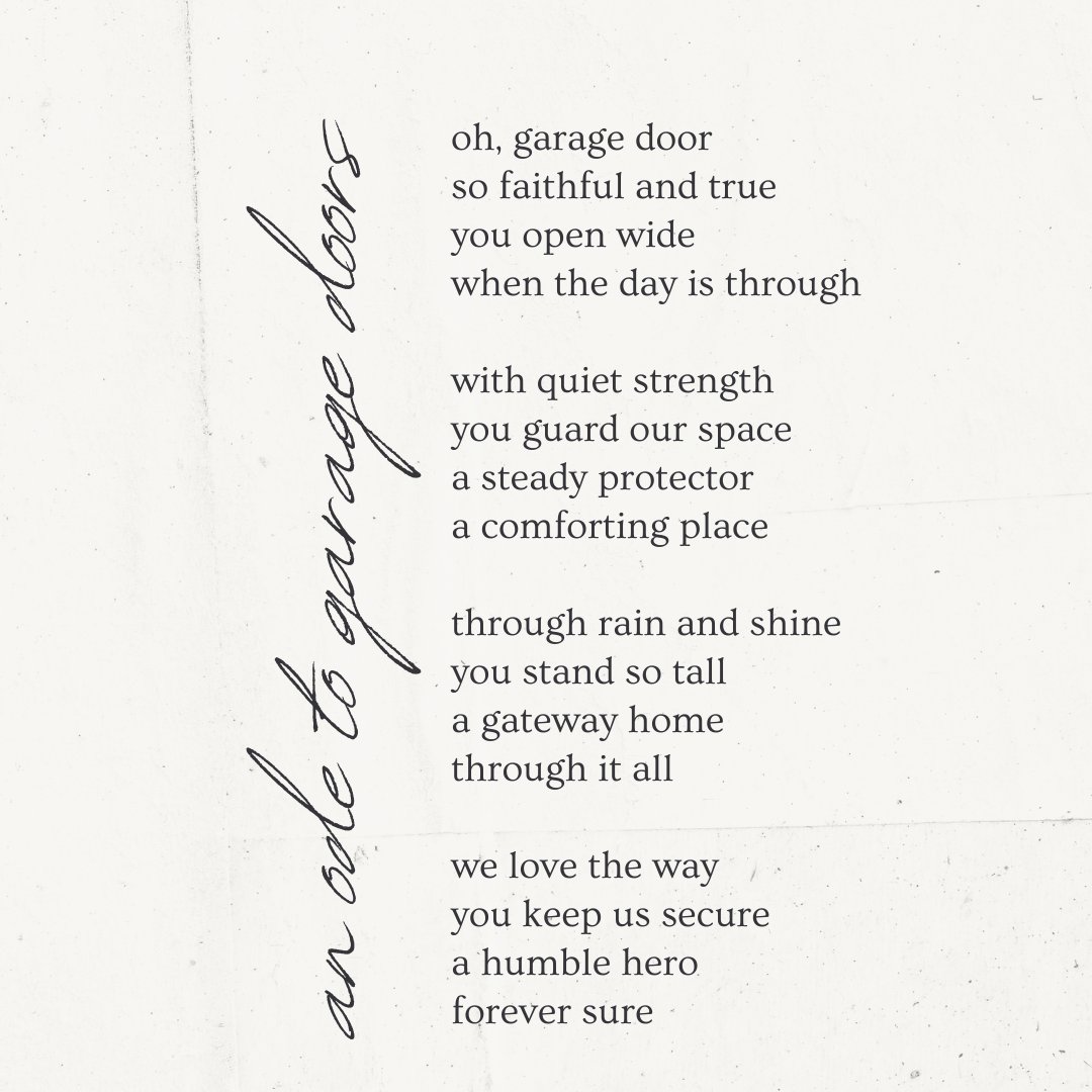 We asked <a href="/ChatGPTap/">META AI</a> to write us an ode to garage doors to celebrate #RandomActsOfPoetryDay 🤣

With a little graphic design help from <a href="/canva/">Canva</a>, here's the final product: