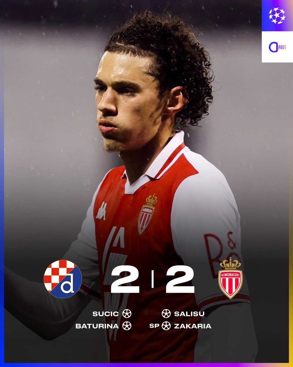 TactikZone's tweet photo. Monaco arrache le nul en Croatie face au Dinamo Zagreb 🥵

Zakaria sur penalty permet au monégasque de repartir avec 1 point 

Que ce fut dur ! 

#ChampionsLeague #DinamoZagreb #AsMonaco https://t.co/g6FnZpvbnx