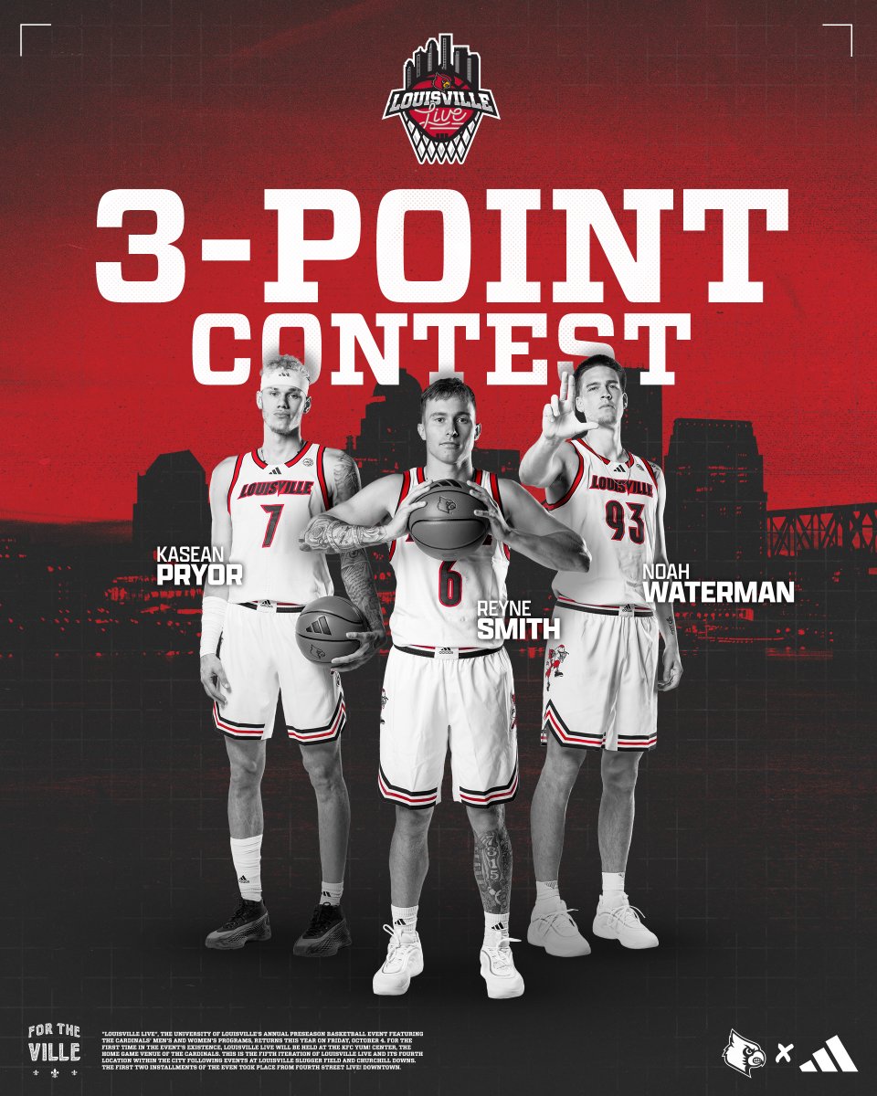 Louisville Men's Basketball (@louisvillembb) on Twitter photo Knock 'em down 🙌
Who's making the most 3's on Friday night?
🏀 <a href="/1kasean/">Kasean Pryor (Kay-sin)</a>
🏀 <a href="/reynesmith/">Reyne Smith</a>
🏀 Noah Waterman
#GoCards Knock 'em down 🙌
Who's making the most 3's on Friday night?
🏀 <a href="/1kasean/">Kasean Pryor (Kay-sin)</a>
🏀 <a href="/reynesmith/">Reyne Smith</a>
🏀 Noah Waterman
#GoCards